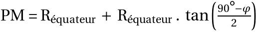 PM=R_équateur+R_équateur.tan((90°-phi)/2))